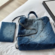 22bag new Denim Garbage Bag Backpack Diamond Chain Genuine Leather Female YO1L 41c