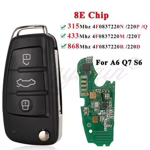 jingyuqin For Audi A6 A6L RS6 S6 Q7 2004-2015 8E Chip 315/434/868MHz 4F0837220M/T/N/P/Q/D/R IYZ 3314
