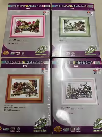 11CT Four Seasons Pre-Printed Cross Stitch DIY Embroidery Set Handmade Handicraft Floss Needle Craft