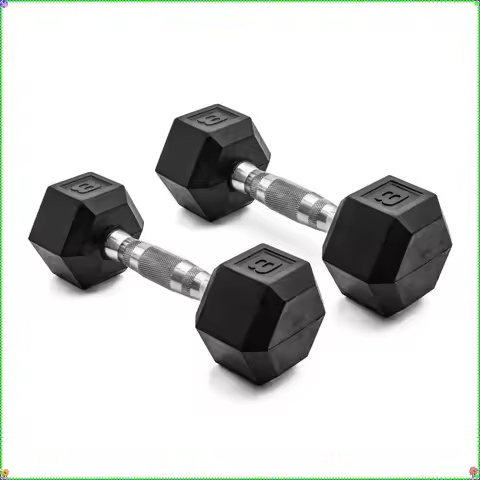 8lb Rubber Hex Dumbbell Set for Home Gym, Weightlifting & Strength Training | Anti-Roll Design with 