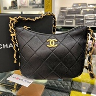 東區正精品㊣CHANEL 23K AS4443 HOBO BAG 近全新香奈兒黑色菱格紋羊皮金鍊肩背包 RZ6018