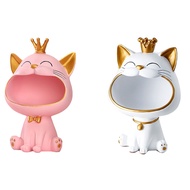 【AiBi Home】-Laughing Cats Statue Key Bowl for Entryway Table Storage Bowl Tray Big Mouth Cats Storage Box Statue Cats Organizer