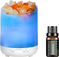 Otheya Samll Aroma Diffuser,Oils Diffuser Himalayan Salt Lamps,Essential Oils 3 in1 Natural Himalayan Pink Salt Lamp, Night Lights, for Home,Office,Bedroom（White+Essential Oils） (White-Rosemary)