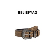 BELIEFYAO Original American Retro Brown Belt Design Niche Melade y2k Style Belt Men Women I3T0