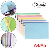 12Pcs A3/A4/A5 Mesh Zipper Pouch Document Bag Waterproof Zip File Folders A4 School Office Supplies 