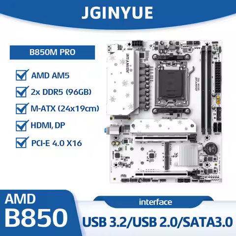 JGINYUE B850M PRO Motherboard AMD AM5 | Ryze 7000/8000/9000 | 2xDDR5 Dual Channel 4800~7200+(O.C) MH