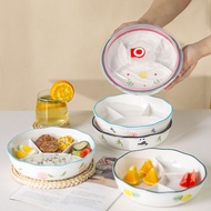 2-Piece Set Divided Plate Ceramic Cartoon Grid Tray Weight Loss Plate Weight Loss Distribution Plate