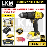 STANLEY SCD711C1H-B1 20V BRUSH HAMMER DRILL + HAND TOOLS SET