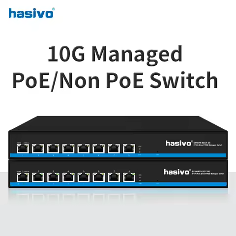 Hasivo All 10 Gigabit PoE or Without PoE Ethernet Switch 8*10gbps RJ45 Port Network Plug and Play 10