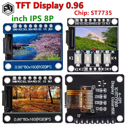 TFT Display 0.96 inch IPS 8P SPI HD 65K Full Color LCD Module ST7735 Drive IC 80*160 (Not OLED) For 