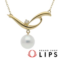 Mikimoto珍珠鑽石項鍊，珍珠：約7.0毫米（珍珠頭尺寸：1.9厘米（高）x 2.0厘米（寬）x 0.7厘米（厚），鍊長：42厘米），18K黃金，拋光，成色極佳 [二手]