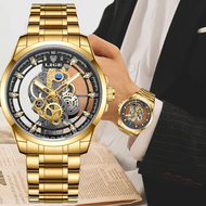 Lige นาฬิกาควอทซ์แฟชั่นสำหรับผู้ชายสีทองนาฬิกาข้อมือสำหรับผู้ชายย้อนยุค Jam Tangan Tahan Air olahraga หรูหรา