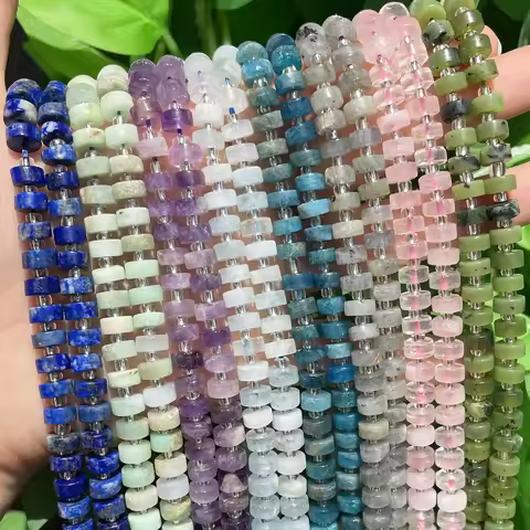 Natural Stone Aquamarines Lapis Lazuli Labradorite Opal Rondelle Spacer Beads for Jewelry Making DIY