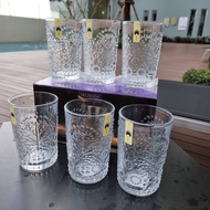 DELISOGA Glass Carved Beautiful Vintage Style Lead-Free Capacity 700 Ml. Pack Of 6 Leaves Hitting A 