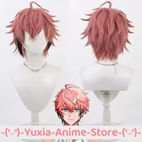 NIJISANJI EN VTuber Akagi Wen Cosplay Wig and Cap Anime Roleplay Wigs Party Costume Prop Synthetic H