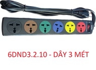 Ổ cắm điện LIOA 6 Ổ đa năng 2000W dây dài 3m hoặc 5m (6D hoặc 6DND) Màu đen - Thế hệ mới