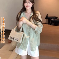 💕Linyufeng💕 Blouse Women Sage Green Plain Korean Style Classy Elegant Ironless Long Sleeve Casual Fa