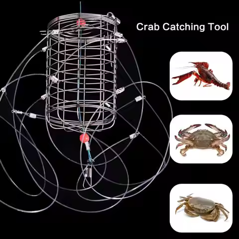 Stainless Steel Crab Catching Tool Steel Wire Lure Trap 8 Laps Crab Fishing Cages Fish Cage Feeder C