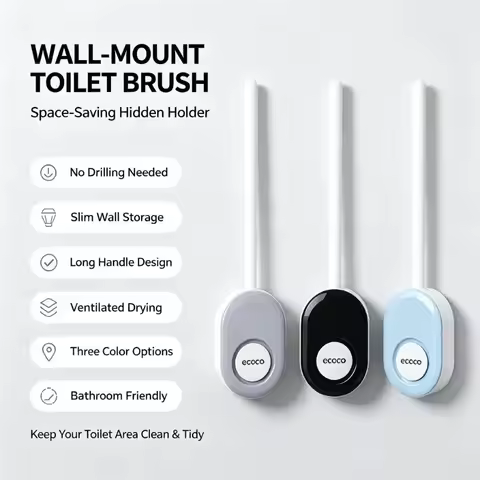 Ecoco Toilet Brush Wall Mounted No Punching Toilet Cleaning Brush Soft Hair Silicone Home Cleaner To