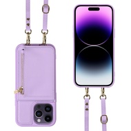 เคสสำหรับ Apple Iphone ป้องกันแปรง RFID 15 Pro Max Iphone 14 Pro Max 13 Pro 12 Pro Iphone 11 XS MAX XR 7Plus 6 SE 2022เคสซิปกระเป๋าสตางค์หลายกระเป๋าใส่การ์ดแยกกระเป๋าเงินขาตั้งสายคล้องคอเคสป้องกันแบบมีริบบิ้นคาดลำตัว