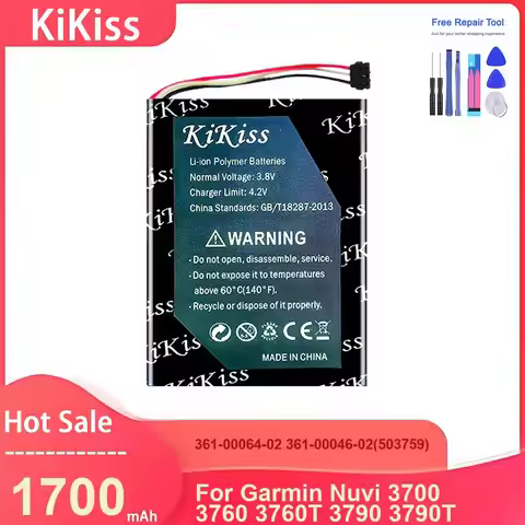 KiKiss Battery For Garmin Nuvi 3700 3760 3760T 3790 3790T ,361-00064-02 361-00046-02(503759) 1700mAh
