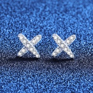 JIUya PT950 Platinum Women X-Shaped Cross Niche Design Moissanite Earrings - Fine craft, delicate mo