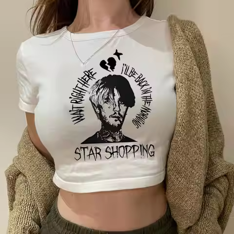 Lil Peep crop top Slim Fit Cute vintage gothic shoujo girl style Streetwear cute 2025 woman tees