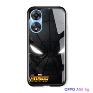 เคส Hontinga สำหรับ OPPO A79 A78 5G A58 5G 4G เคส Marvel Avenger คอสเพลย์ซุเปอร์ฮีโร่แมงมุม-Man Spider Man อยู่ไกลจากบ้านนุ่มขอบเคสมันวาวหลังกระจก Spiderman เคสมือถือเคสโทรศัพท์