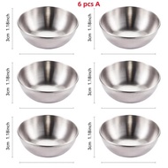 6 Pcs Stainless Steel Round Sauce dish for sala BBQ Hot Pot Dipping Bowl Saucer Container Seasoning 