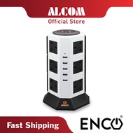 ENCO DD-5U12K Black Pink Extension Plug Tower Surge Protector 12 Sockets 5 USB Ports