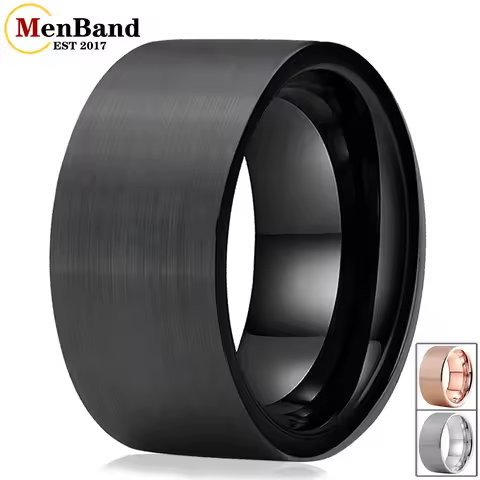 Ring MenBand 10MM 12MM Large Men Ring Black Tungsten Wedding Ring Flat Band And Brushed Finish Comfo