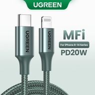 Ugreen MFi USB C to Lightning iPhone Charging Cable Compatible for iPhne 14 13 12 mini Pro Max 8 PD 18W 20W Fast Charging Data Cable for Laptop