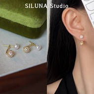 | SILUNA | Exquisite Retro Golden Spherical Imitation Pearl Beaded Earrings, Autumn Luxury Elegant E