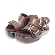 [มือสอง] รองเท้าแตะส้นสูงแบบสวม LOEWE Ease Heel Slide Mules รุ่น L814465X83601541 สีน้ำตาล หนังแท้ ส