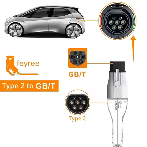 Feyree EV Charger Adapter Type2 to GB/T Converter 32A 22KW 3P for China Standard Electric Vehicle 7K