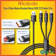 Mcdodo CA 579 3A Fast Charging Micro ,P ,USB C Charging Cable 3-in-1 Data Nylon Braided Metal USB 2.