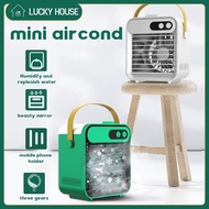 Mini Aircond USB Portable Fan Air Cooler Desktop Car Cooler Air Conditioner 3 Speed Kipas Meja with Mirror Phone Holder