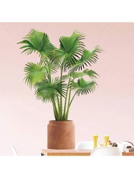 1張綠色植物壁貼,自然的熱帶植物,棕櫚葉盆栽壁貼,pvc防水可拆卸壁紙,適用於客廳臥室書房沙發背景家居裝飾