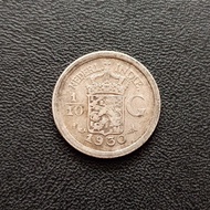Koin Silver Nederlandsch Indie 1/10 Gulden 1930 Uang Kuno Perak TP11ph
