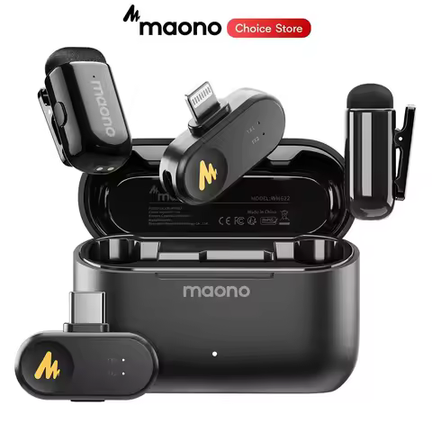 MAONO Wave T1 Mini Wireless Microphones Lavalier Microphone Noise Cancelling App Control Auto Clippi