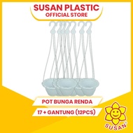 pot gantung - pot plastik - pot bunga renda 17 + gantungan (12pcs) - 12 pcs