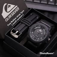 (BISA COD) Best Seller!! Jam Tangan Pria QUIKSILVER PAKET Strap Kulit Free 1 Tali Karet || JAM TANGA