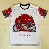 เสื้อยืดแขนสั้นลายมอไซค์ Honda CB750 Four สีแดง แฟชั่นสปอร์ต
