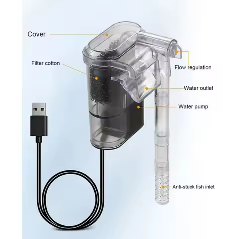 New Suspended Filter For Fish Tanks, Mini Filter, USB, 2.5W, 250H/L Suitable For Fish Tanks Below 30