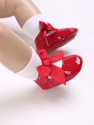 1 Par De Zapatos Pre-andantes De Suela Blanda De Celebración Roja Para Bebé Recién Nacido, Zapatos Planos Para Bebé