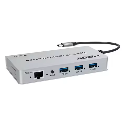 4K 60Hz Type C To HDMI Video Converter USB3.0 HUB KVM Adapter 2x1 Switch Support PC To TV Mouse Keyb