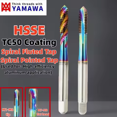 1PCS YAMAWA HSSE JIS Standard Spiral Fluted Tap Spiral Pointed Tap TC50 Coated M1M2M3M4M5M6M8M10M12 