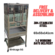 Bird Cage Assembled Stainless Steel Parrot Cage with Trolley for Small to Medium Bird &amp; Parrot (Local Set)