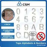 CSM 4 Inch SUS Tape Letters Numbers Stainless Steel Sticker Sign Door House 1 9 A N Symbol