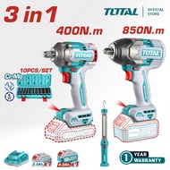 TOTAL 2Pcs Impact Wrench Kit (400NM & 850NM) + Battery + Charger + Impact Socket (10Pcs) + Work Lamp